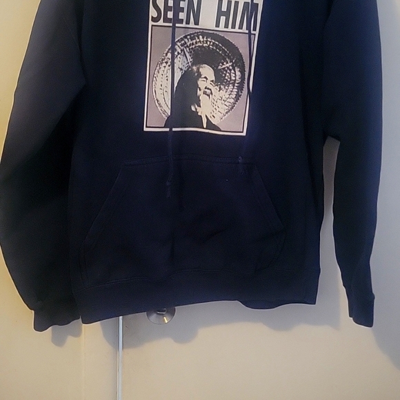 Mens delta fleece have you seen him hoodie size Large color blue white black - Picture 2 of 11